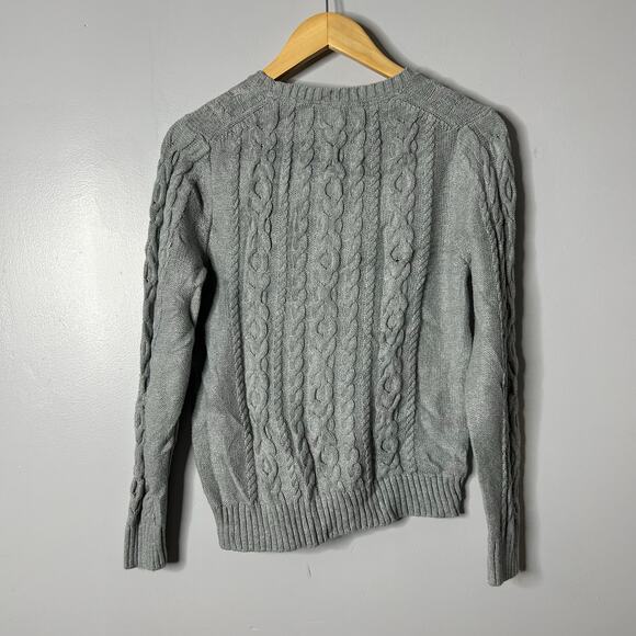 Vintage L.L. Bean Cable Knit Crewneck Sweater Women's Small Gray Fisherman - Picture 5 of 7